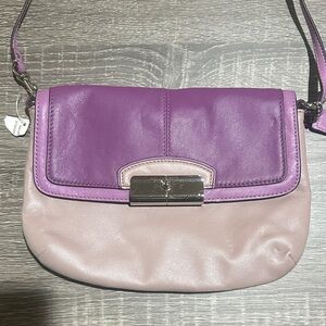 Leather Coach Kristin Colorblock Purple and Grey Women's Swing Pack Crossbody
